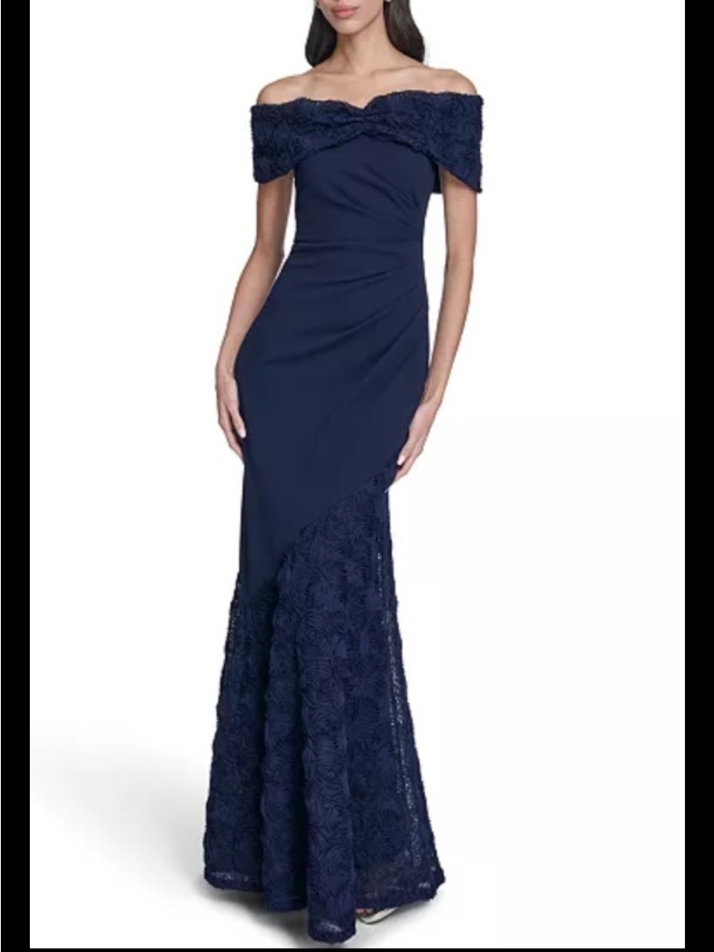Eliza J Jersey;rosette Tulle Trim Gown,sz 10, New Without Tag, Navy